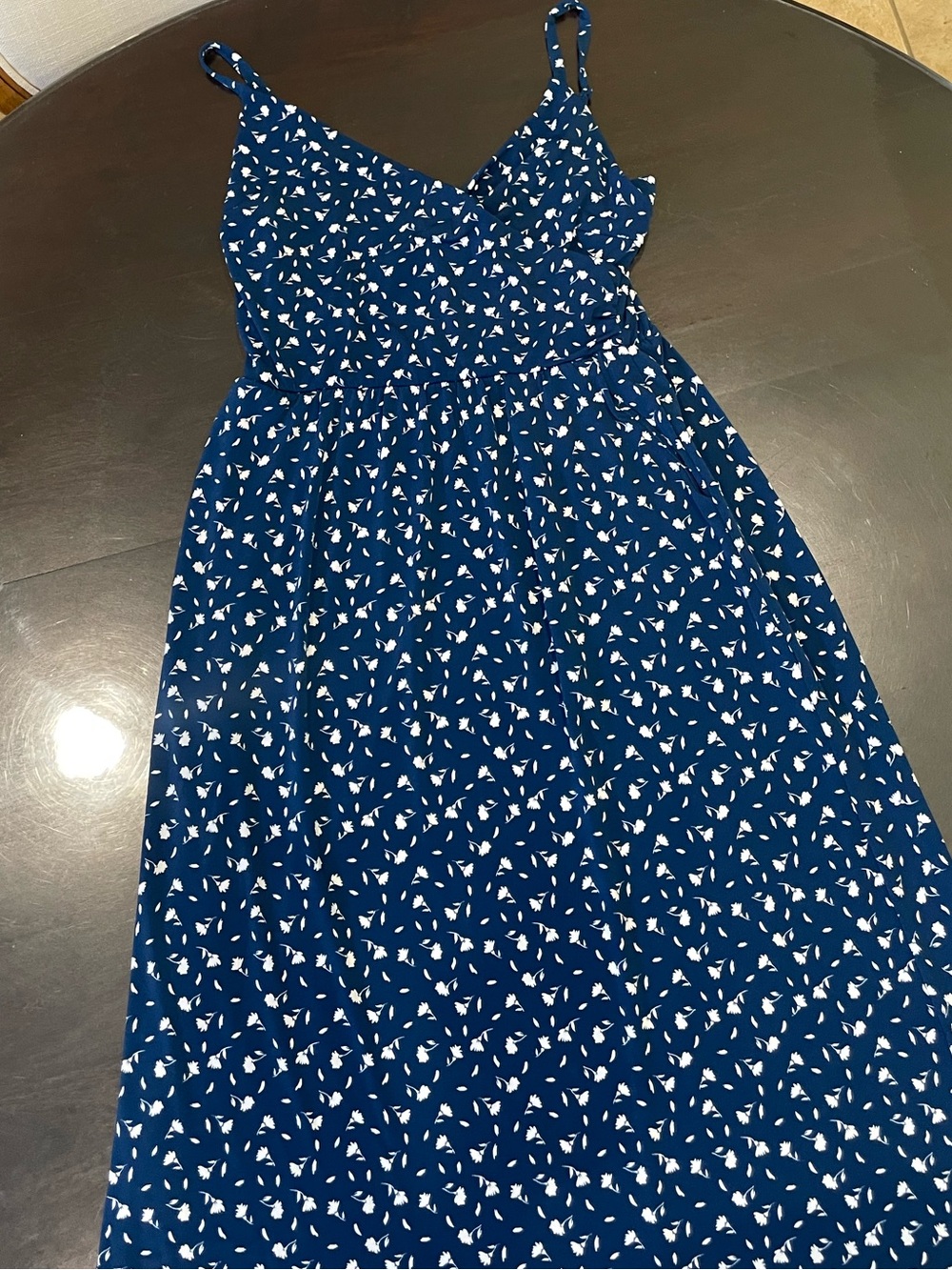 Navy Blue Printed Spaghetti-Strap Midi Dress